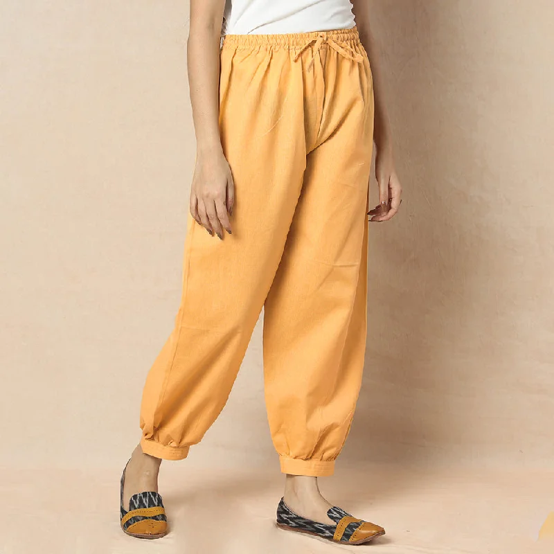 Yellow - Flex Cotton Plain Elasticated Pant