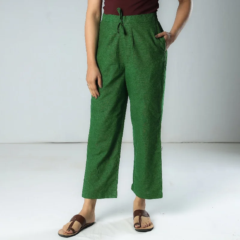 Parrot & Dark Green - Texture Plain Dyed Cotton Relaxed Fit Pant