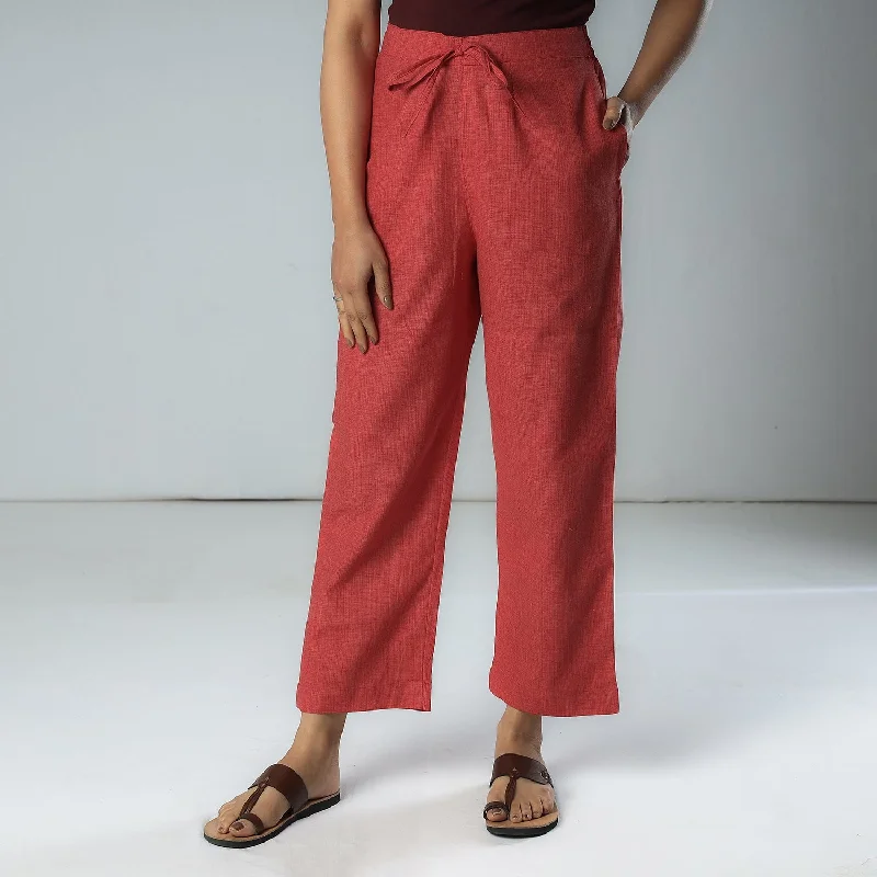 Watermelon Pink - Texture Plain Dyed Cotton Relaxed Fit Pant