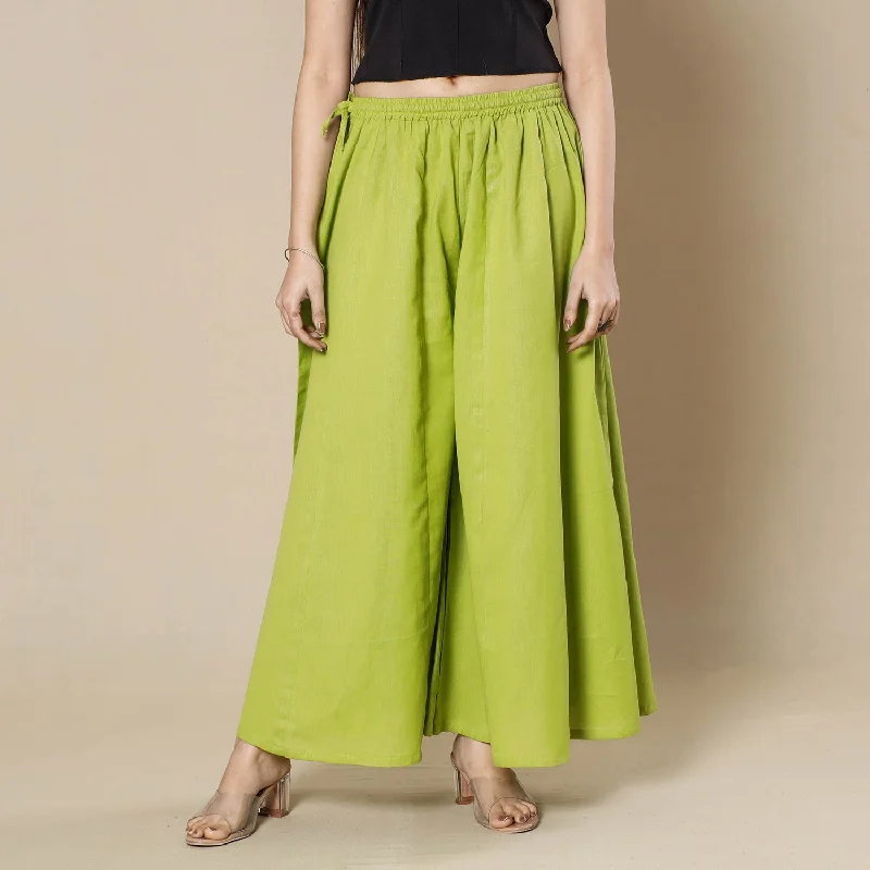 Parrot Green Plain Dyed Cotton Flared Palazzo