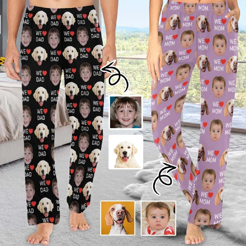 [More Comfortable]Custom 2 Photo Face Pajamas Happy Mother's Day Father's Day For We MOM&DAD Men's Long Pajama Pants Gift For Family